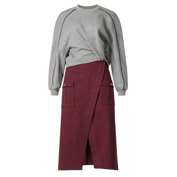 3.1 Phillip Lim Long Sleeve Draped Knit Dress in Gray/Burgundy, Size S - Picture 1 of 9